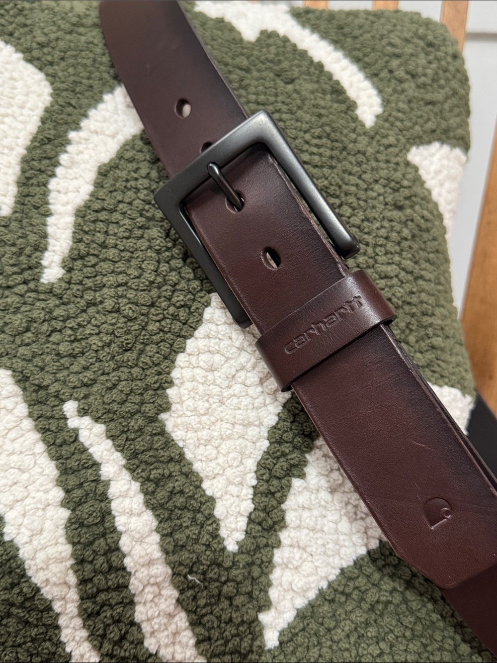 Carhartt Brown Leather Belt Size 36 Black Buckle